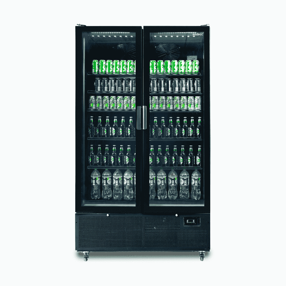 Bromic Upright Display Fridge - 1126L - 2 Door - Flat Glass - Black GM1100B-NR
