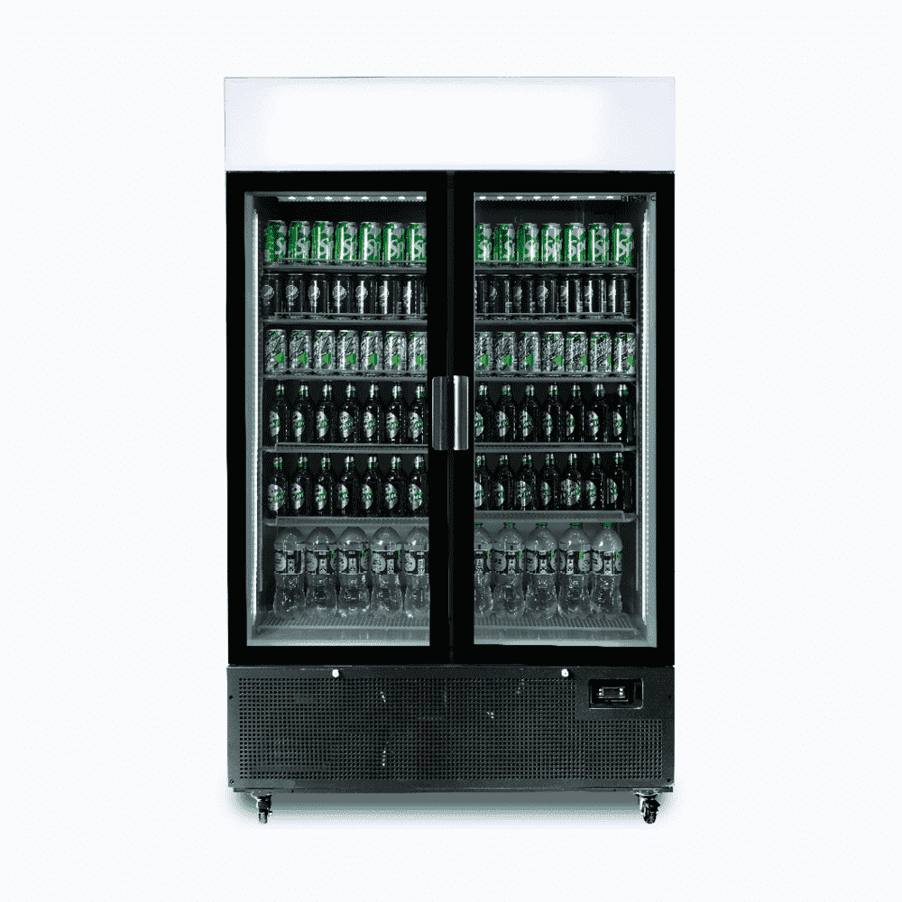 Bromic Upright Display Fridge - 1082L - 2 Door - Flat Glass - Lightbox - Black GM1100LB-NR
