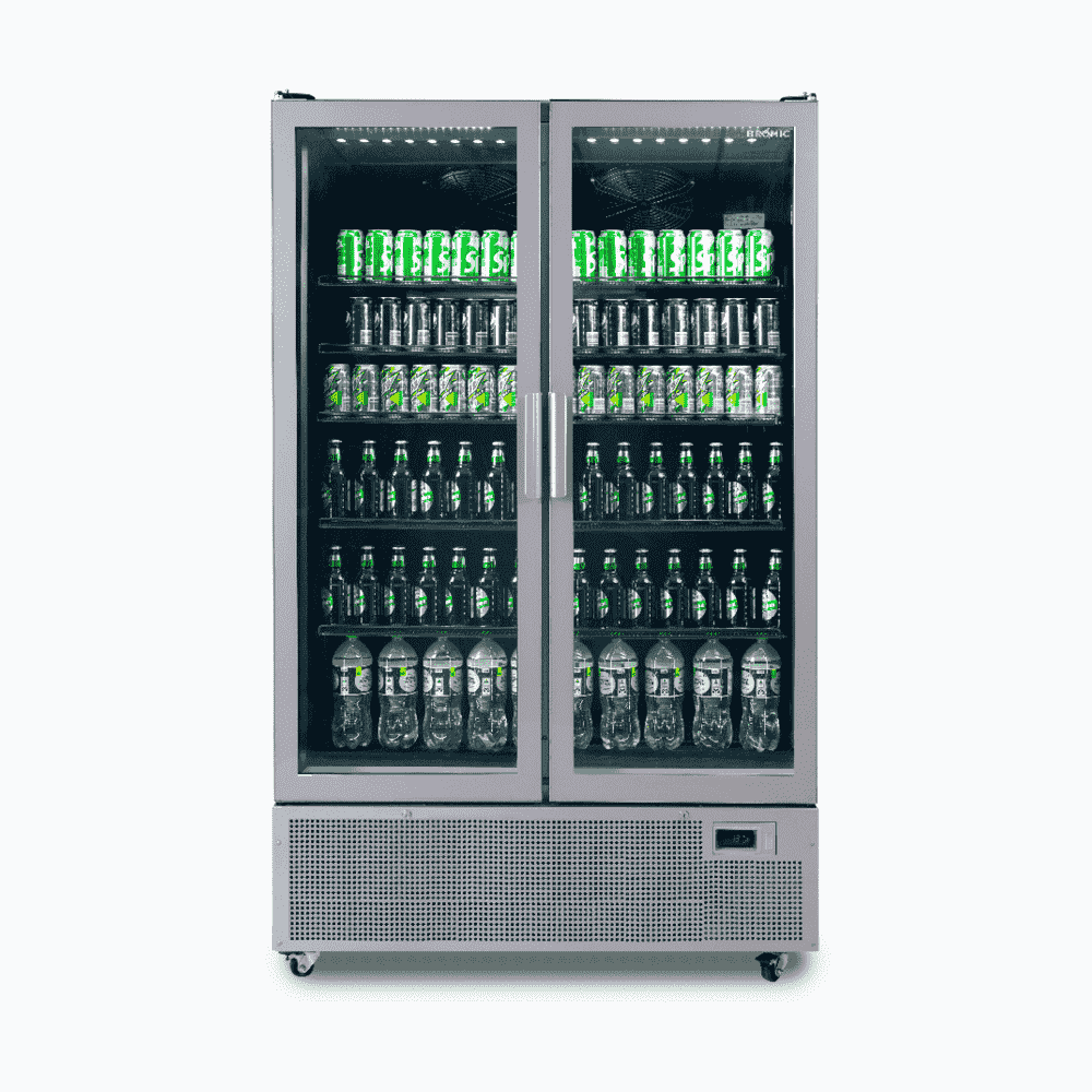 Bromic Upright Display Fridge - 1126L - 2 Door - Flat Glass - Silver GM1100S-NR
