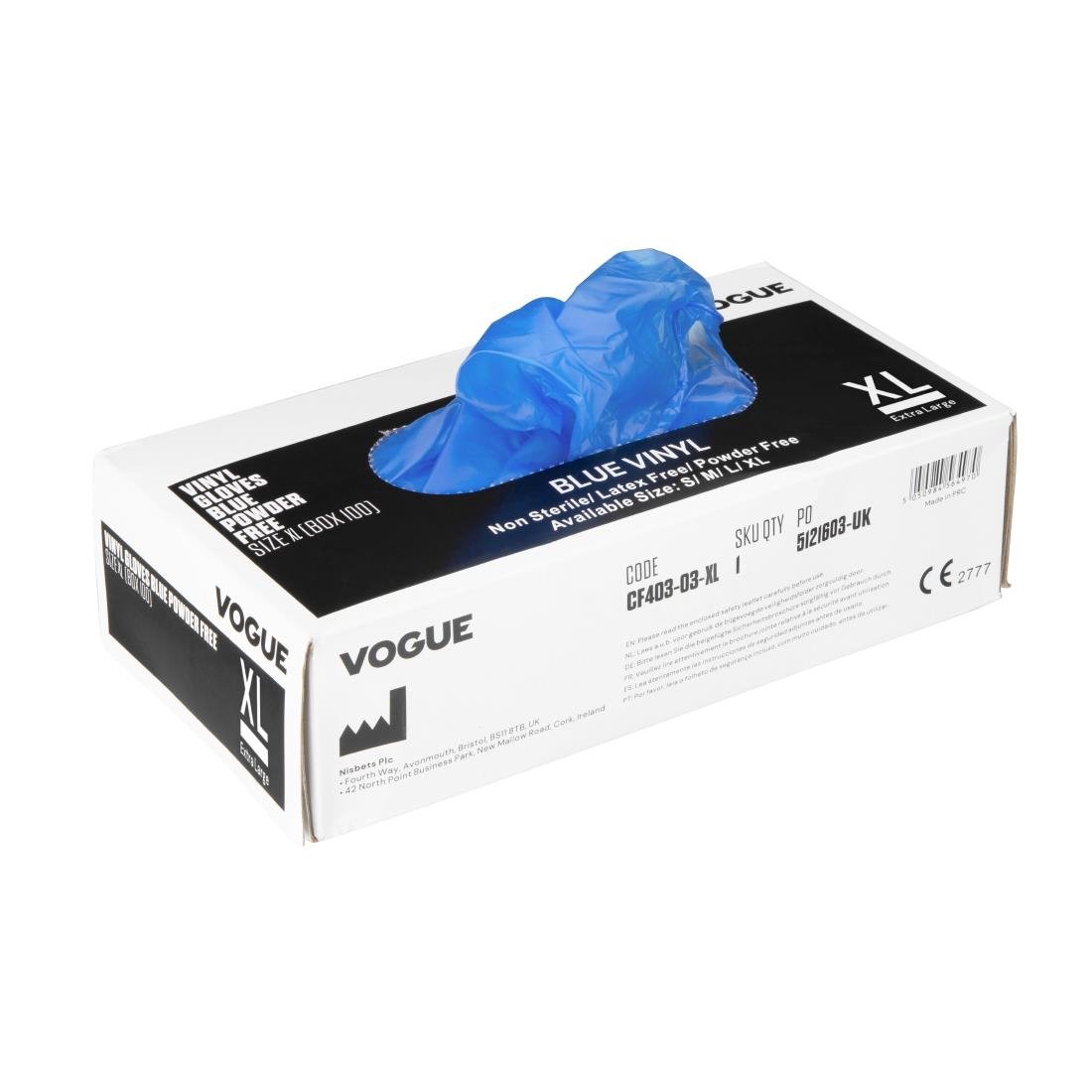 Vogue Powder Free Vinyl Gloves XL (Pack of 100) - CF403-XL