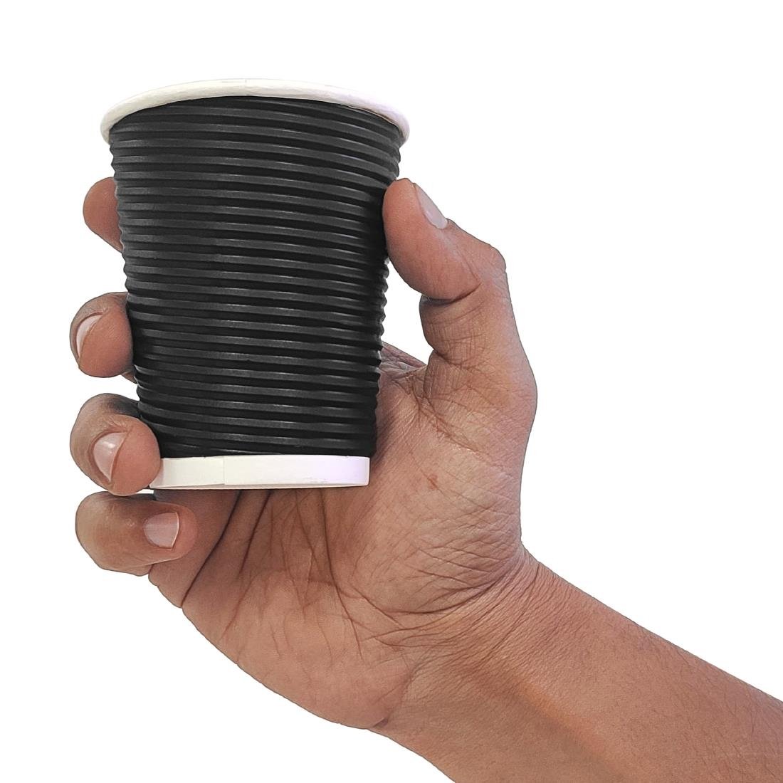 Fiesta Recyclable Takeaway Coffee Cups Ripple Wall Kraft Black 225ml (Pack of 500) - CM543