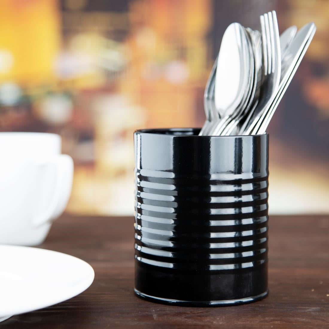 Olympia Tin Can Table Tidy Black - 110(H)x90(W)mm - CP498
