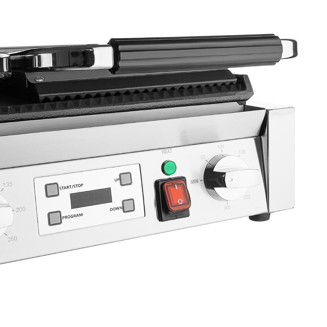 Apuro Double Contact Grill Ribbed Plates with Timer - CU611-A