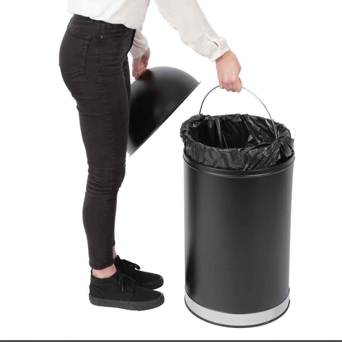 Bolero Stainless Steel Open Lid Bullet Bin Black 40 Litre - CW954