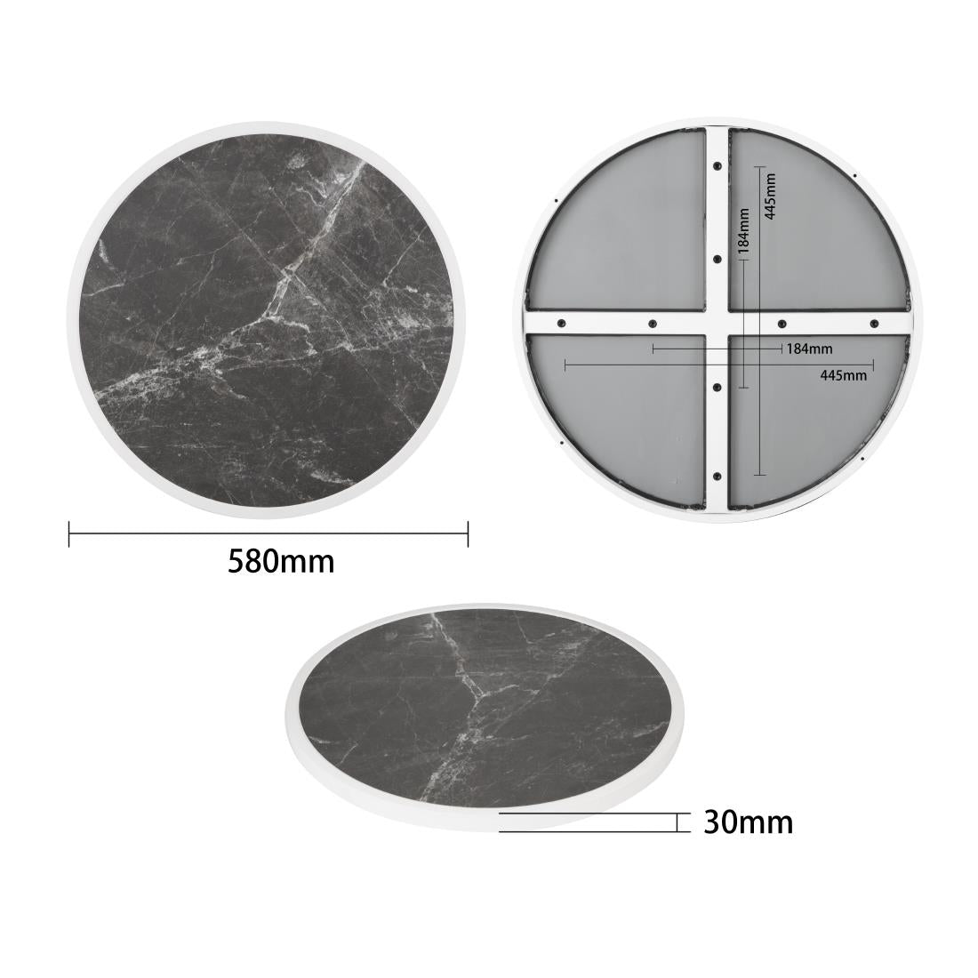 Bolero Fibre Glass Round Table Top Dark Granite Effect 580mm - DL487