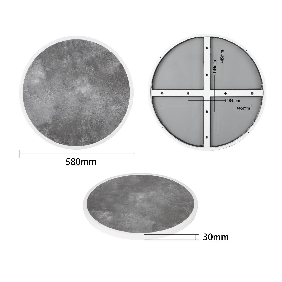Bolero Fibre Glass Round Table Top Dark Stone Effect 580mm - DL488