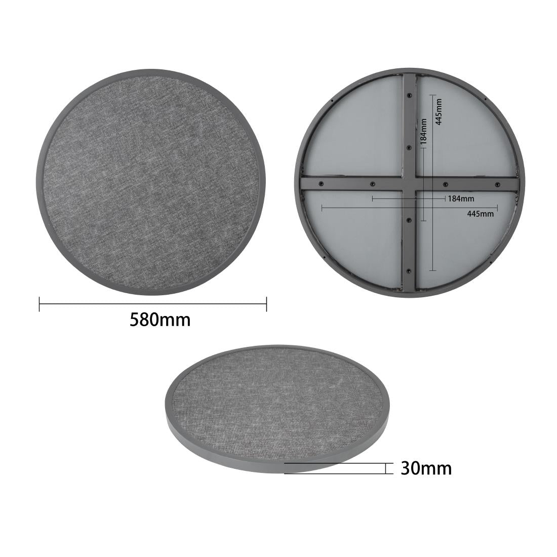 Bolero Fibre Glass Round Table Top Brushed Black 580mm - DL489