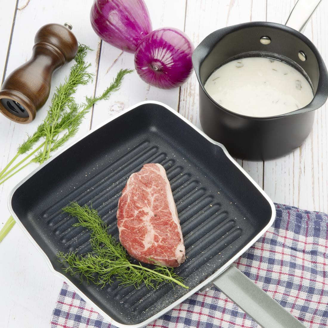 Vogue Square Non Stick Ribbed Skillet Pan 240mm - DL942