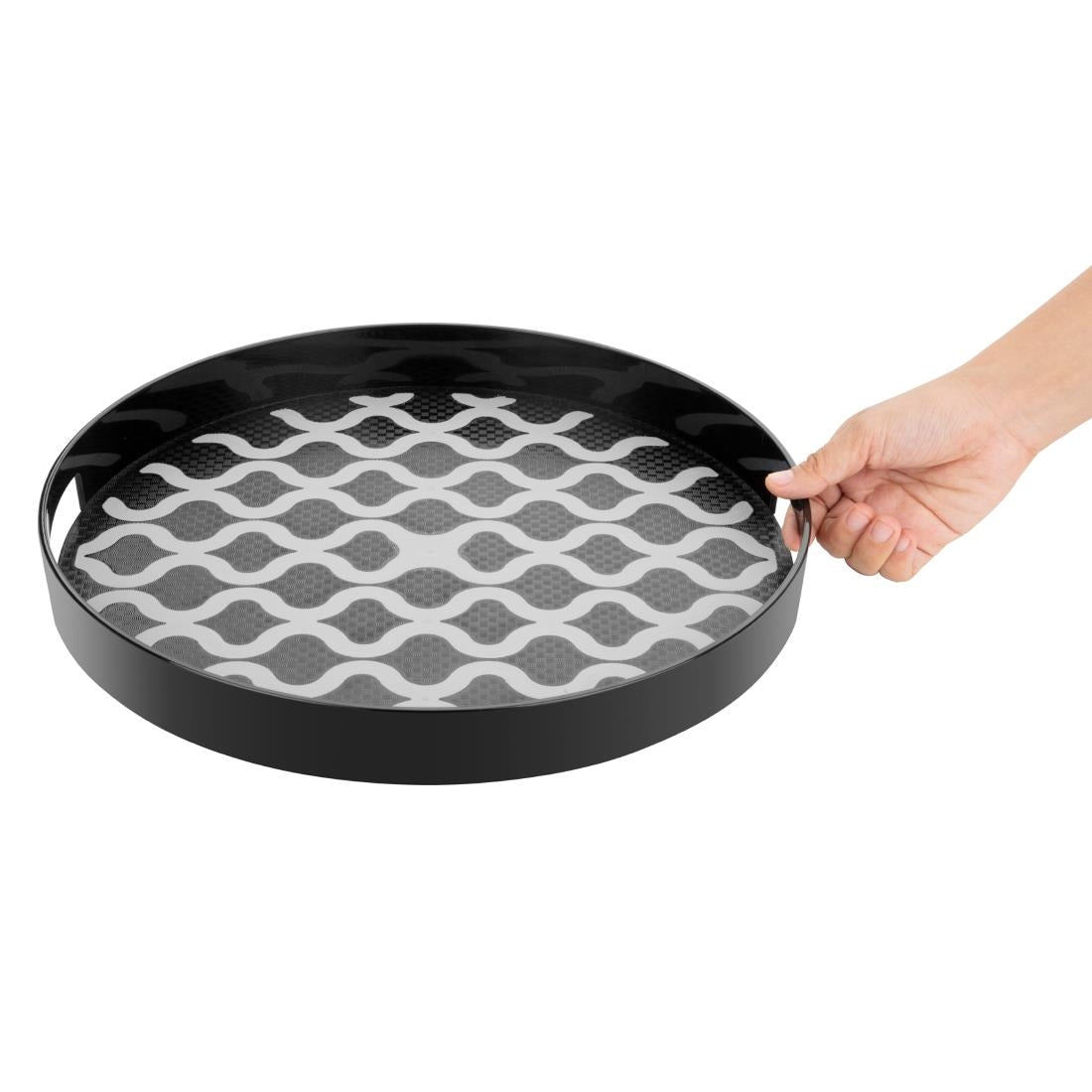 Olympia Kristallon PC Round Non Slip Tray With Handles 355mm - DP665