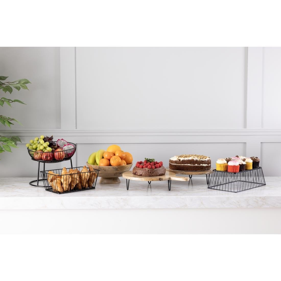 Olympia Round Handled Display Stand Mango Wood with Metal Legs 350x250x80mm - HY755