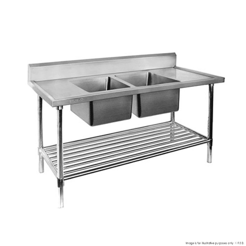 CLEARANCE - Double Centre Sink Bench with Pot Undershelf DSB7-2400C/A-WA28