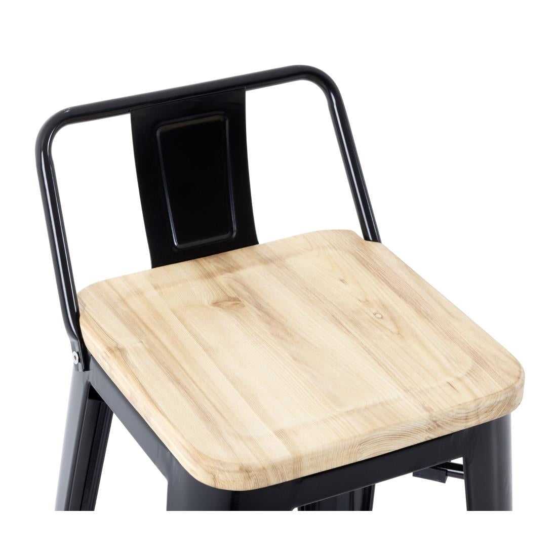 Bolero Bistro Metal High Bar Stool with Wooden Seat Pad and Back Rest Black (Pack of 4) - FB623