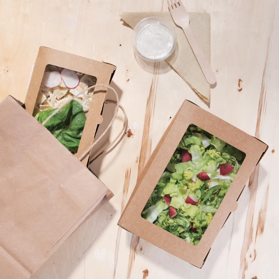 Fiesta Compostable Salad Boxes with PLA Windows 1600ml (Pack of 200) - FB678