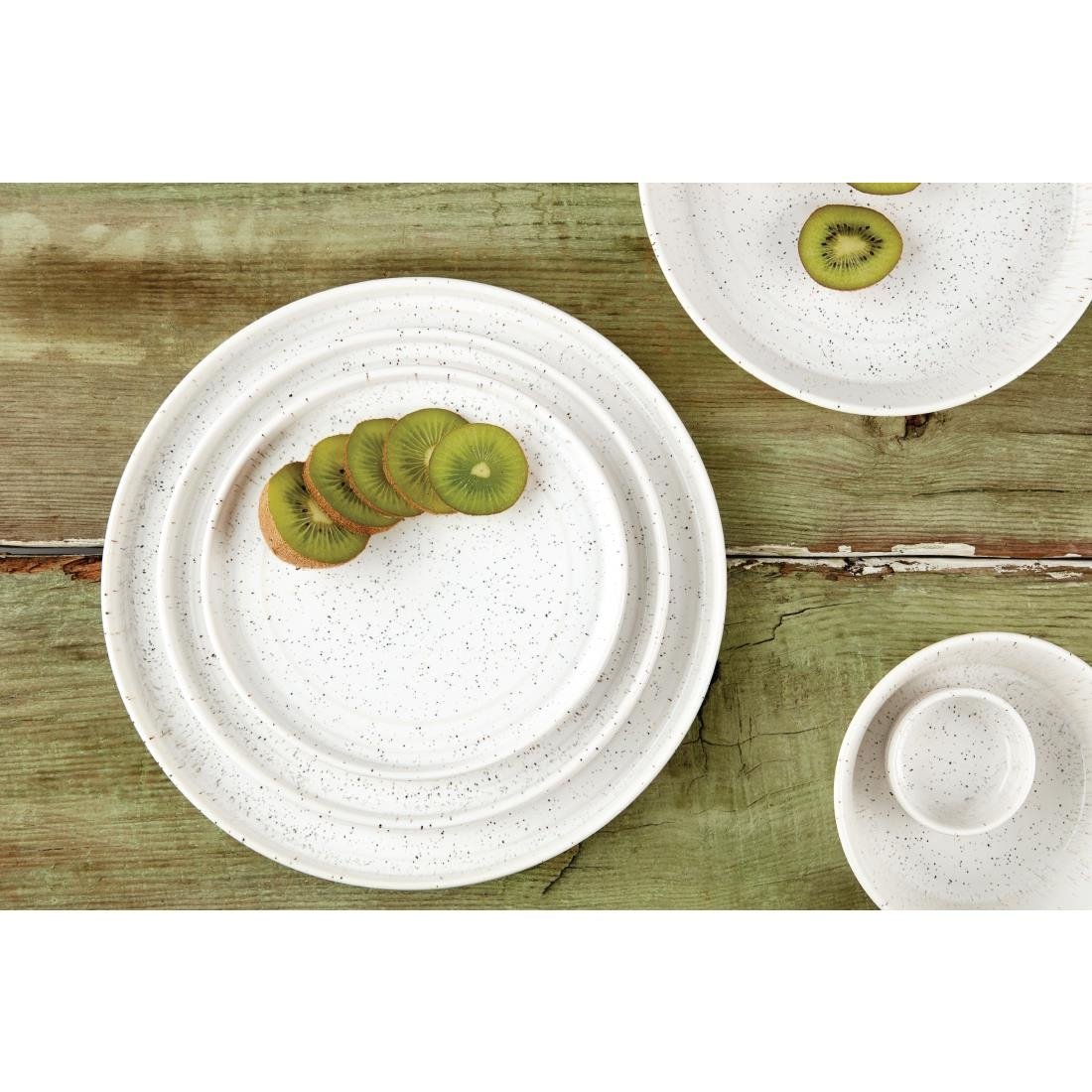 Olympia Cavolo Flat Round Bowls White Speckle 220mm (4 Pack) - FD901