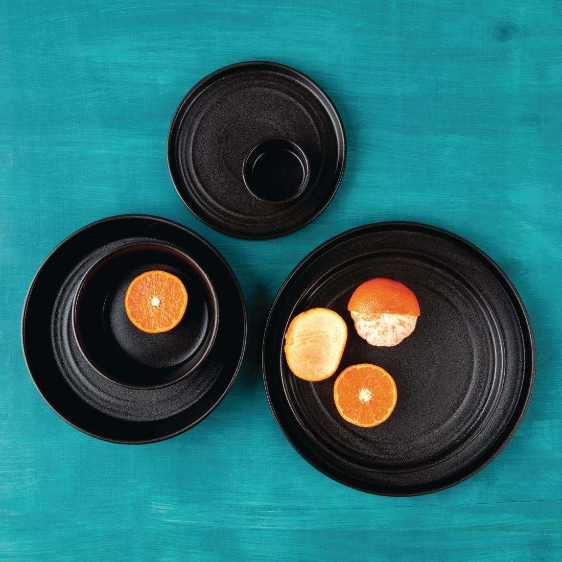 Olympia Cavolo Textured Black Flat Round Plate 180mm (6 Pack) - FD908
