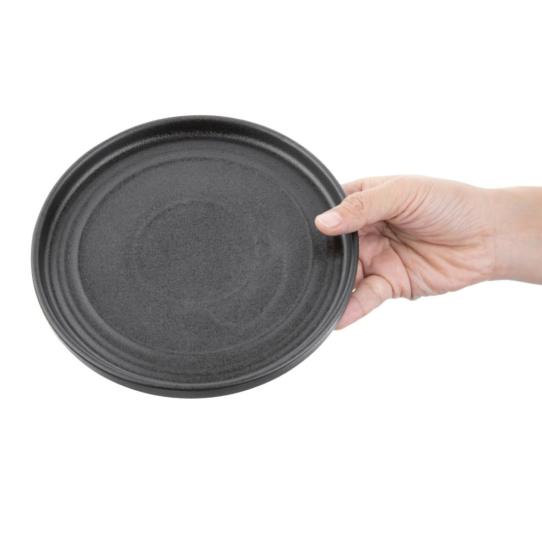 Olympia Cavolo Textured Black Flat Round Plate 180mm (6 Pack) - FD908
