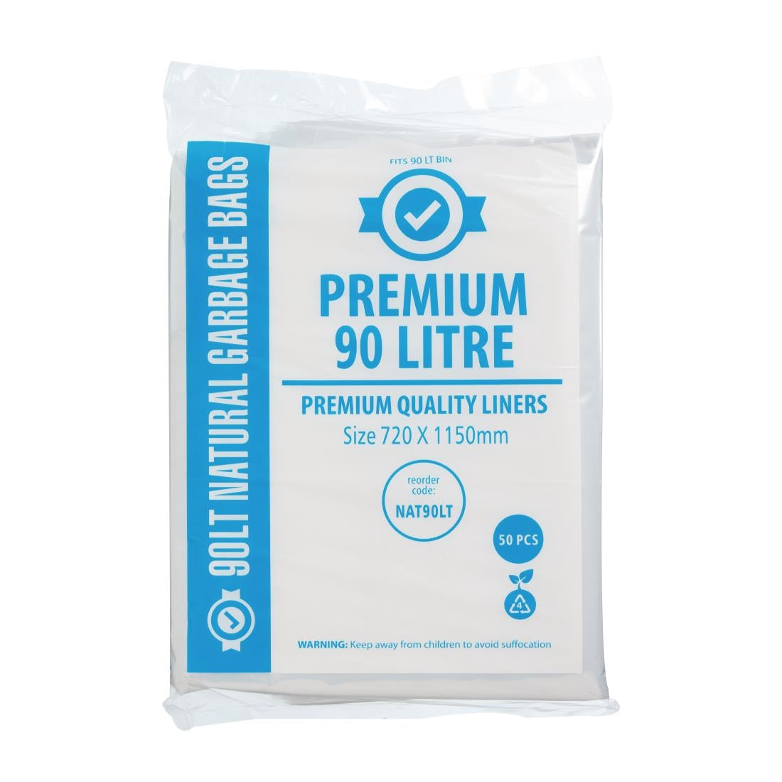Jantex Premium Food Safe Garbage Bags Clear 90Ltr (Pack of 50) - FL886