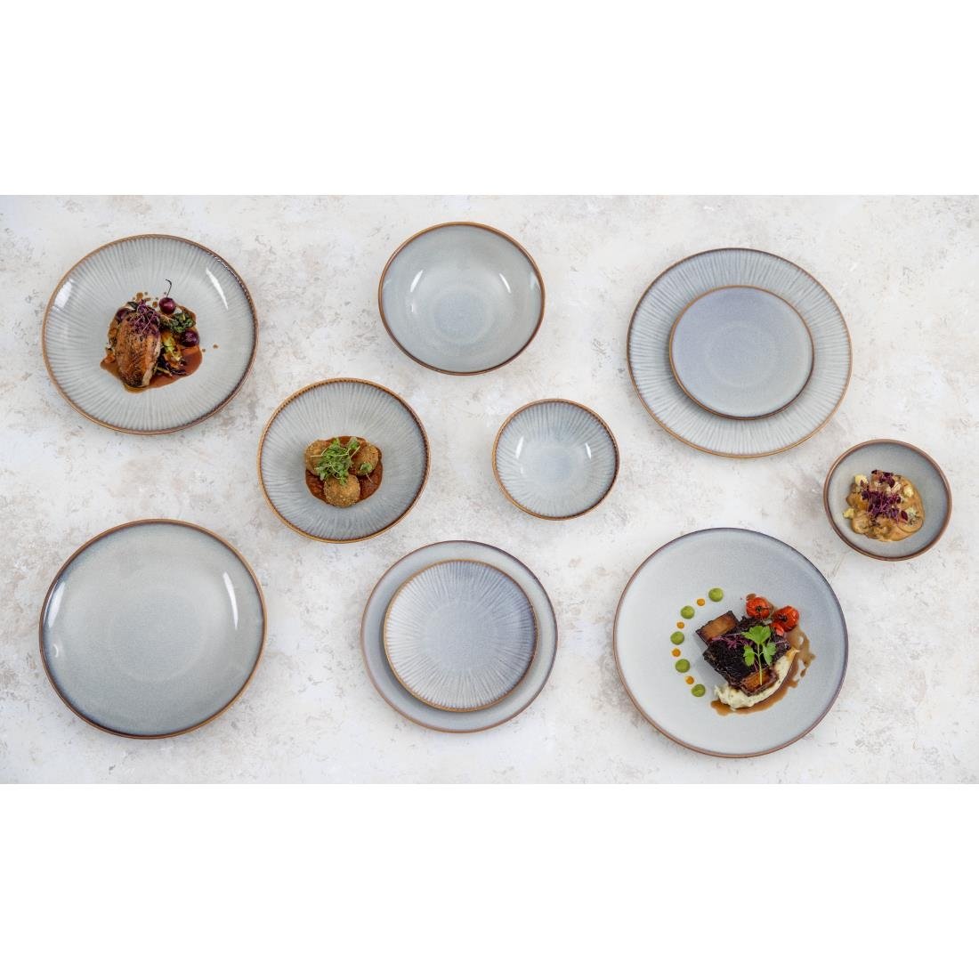 Olympia Drift Grey Embossed Coupe Bowls 205mm (4 Pack) - FU198