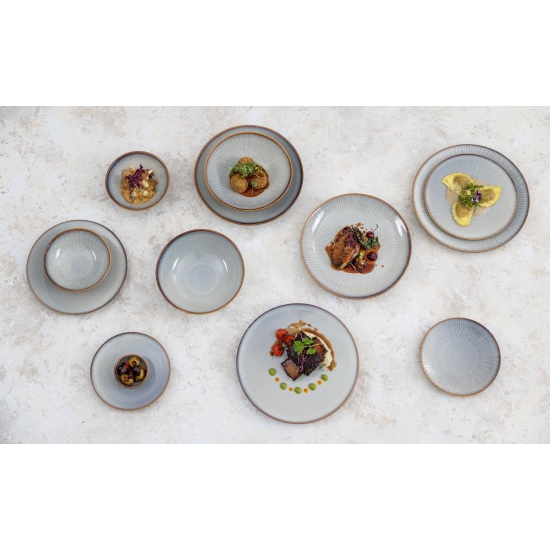 Olympia Drift Grey Embossed Coupe Bowls 205mm (4 Pack) - FU198
