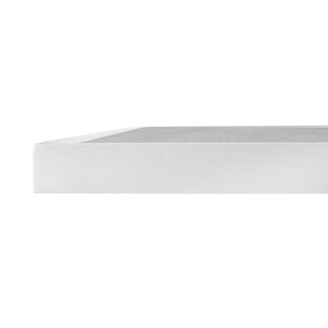 Bolero Light Grey Stone Effect Outdoor Tempered Glass Table Top White Trim 700mm - FU514