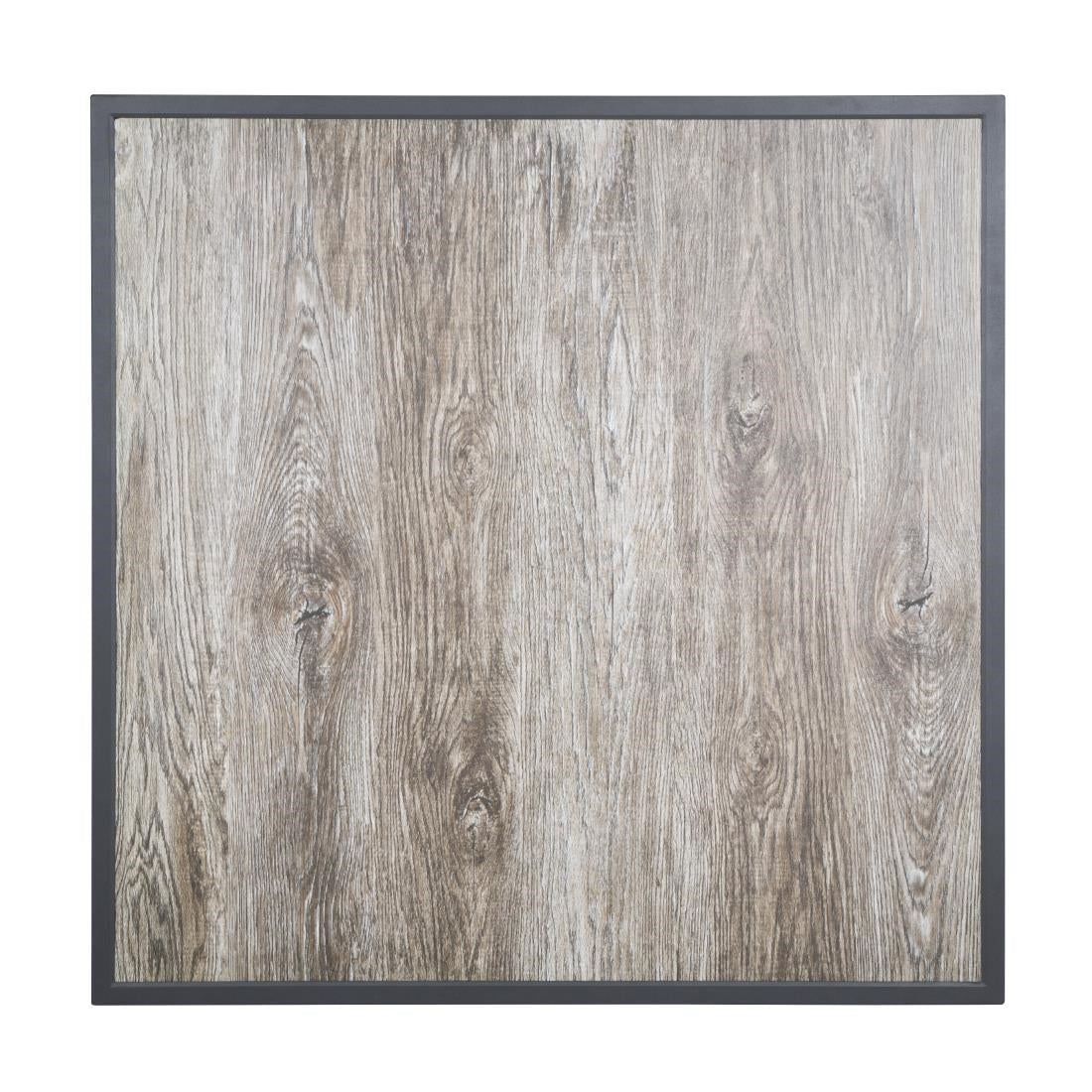 Bolero Wood Grain Effect Outdoor Tempered Glass Table Top Grey Trim 700mm - FU515