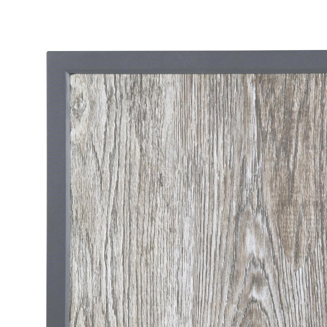 Bolero Wood Grain Effect Outdoor Tempered Glass Table Top Grey Trim 700mm - FU515