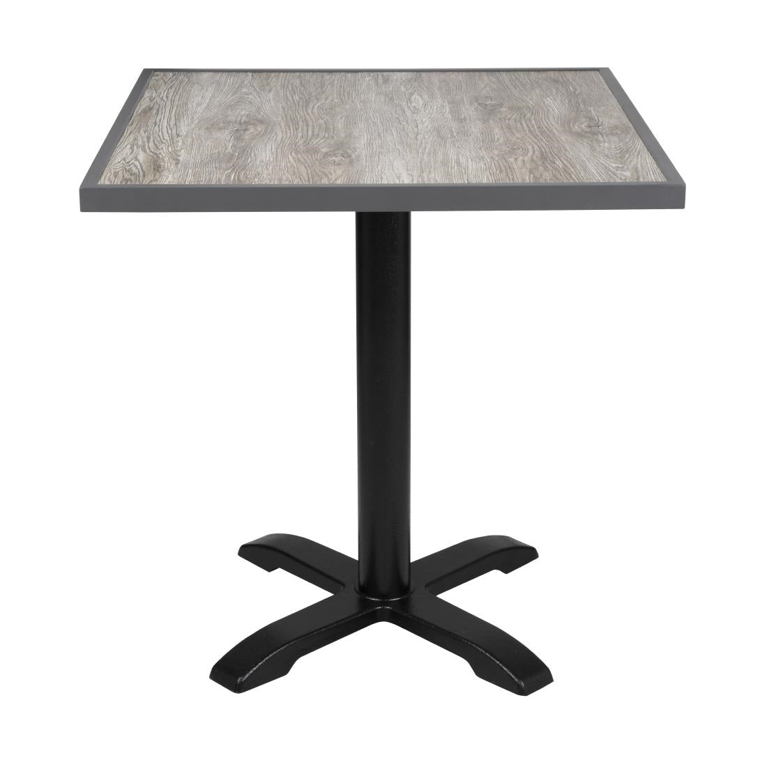 Bolero Wood Grain Effect Outdoor Tempered Glass Table Top Grey Trim 700mm - FU515