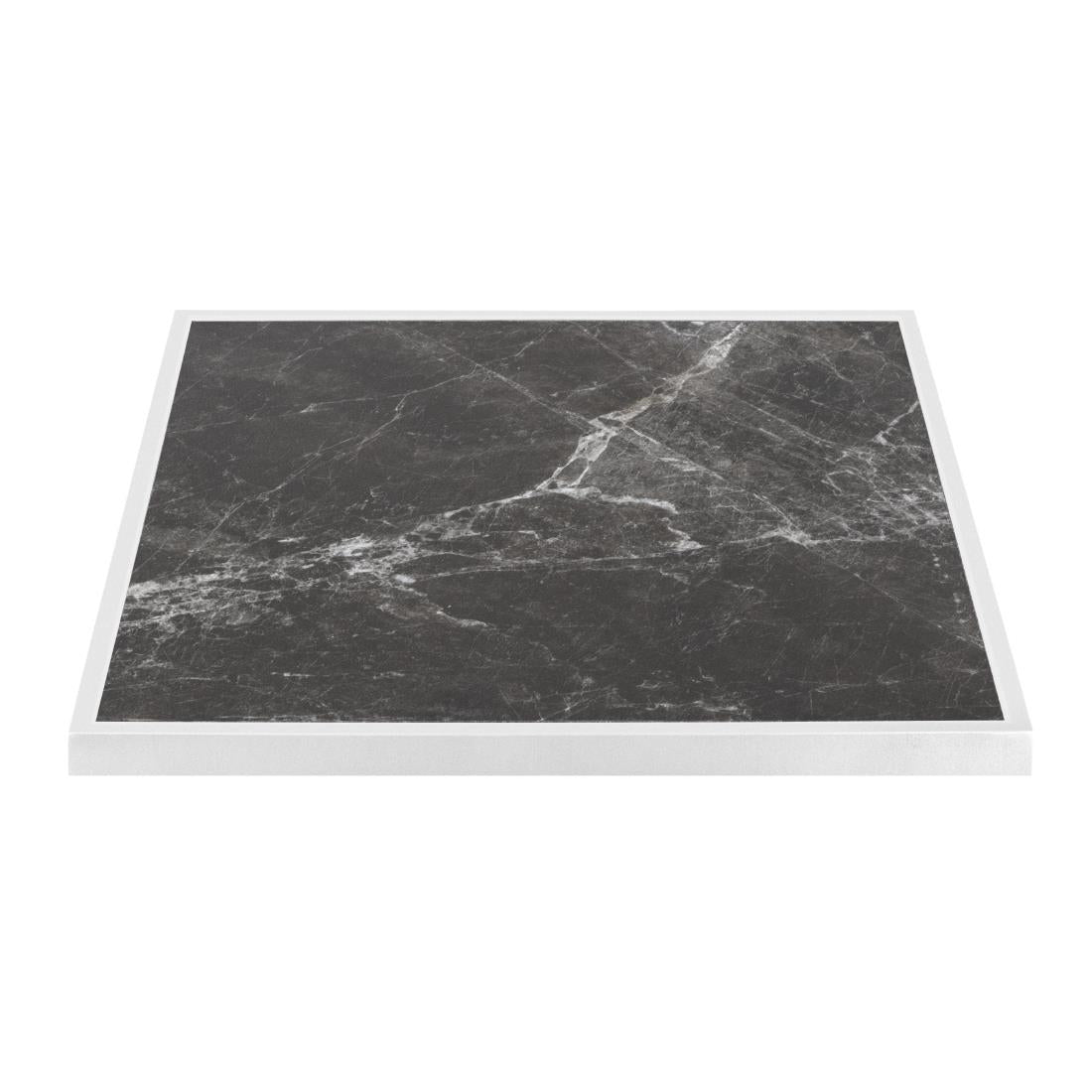 Bolero Dark Granite Effect Outdoor Tempered Glass Table Top White Trim 700mm - FU516