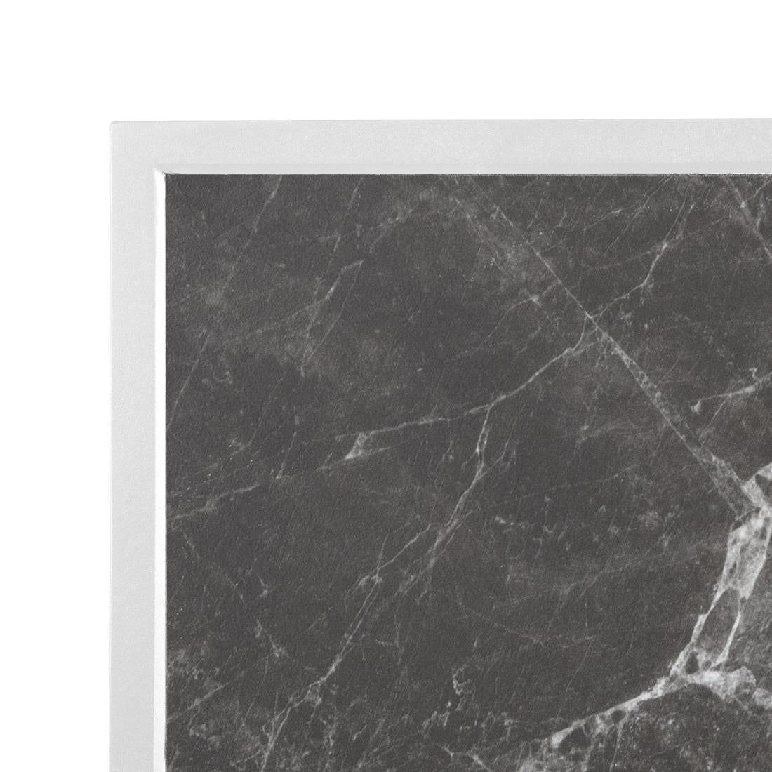 Bolero Dark Granite Effect Outdoor Tempered Glass Table Top White Trim 700mm - FU516