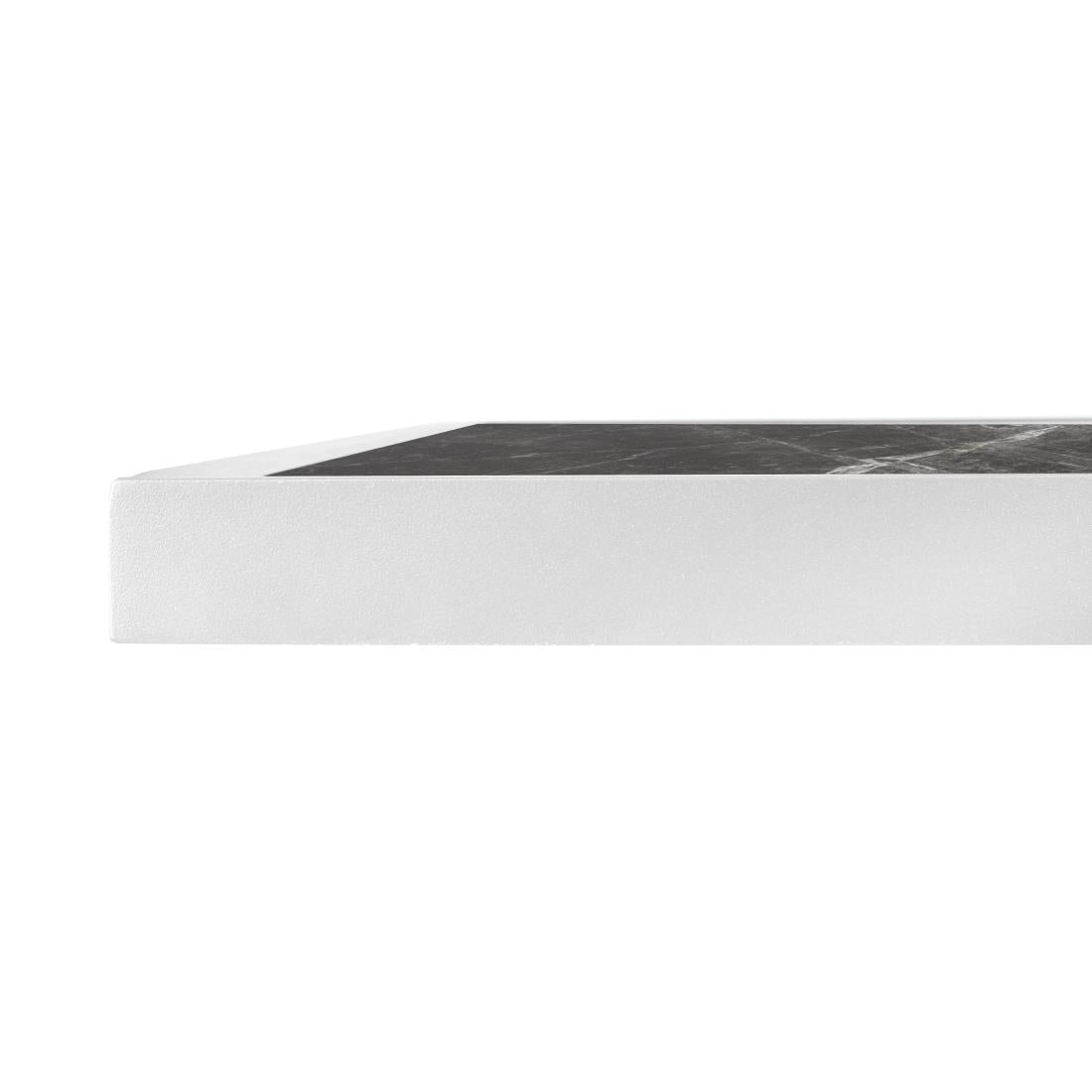 Bolero Dark Granite Effect Outdoor Tempered Glass Table Top White Trim 700mm - FU516