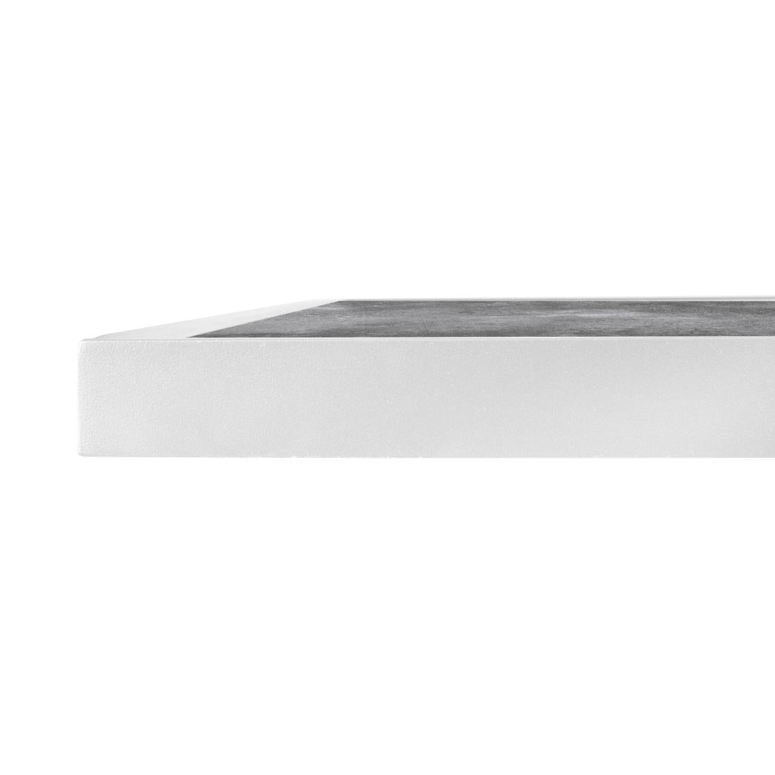 Bolero Dark Stone Effect Outdoor Tempered Glass Table Top White Trim - 700mm - FU517