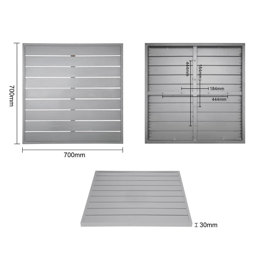 Bolero Aluminium Square Table Top Light Grey 700mm - FW598