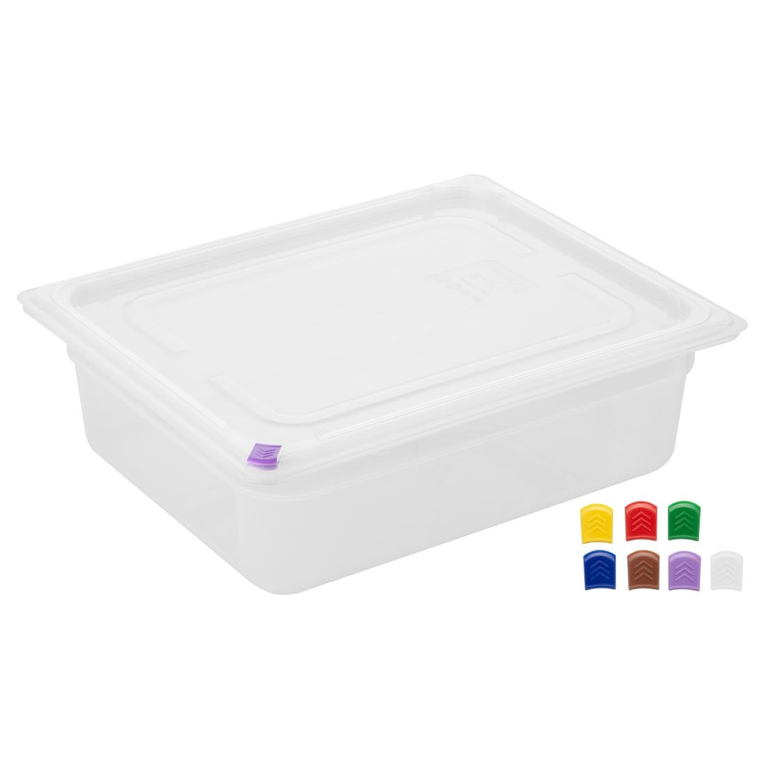 Hygiplas Click PP 1/2 GN Container with Lid & 7 Colour Clips 100mm 5.9 Ltr (4 Pack) - FZ089