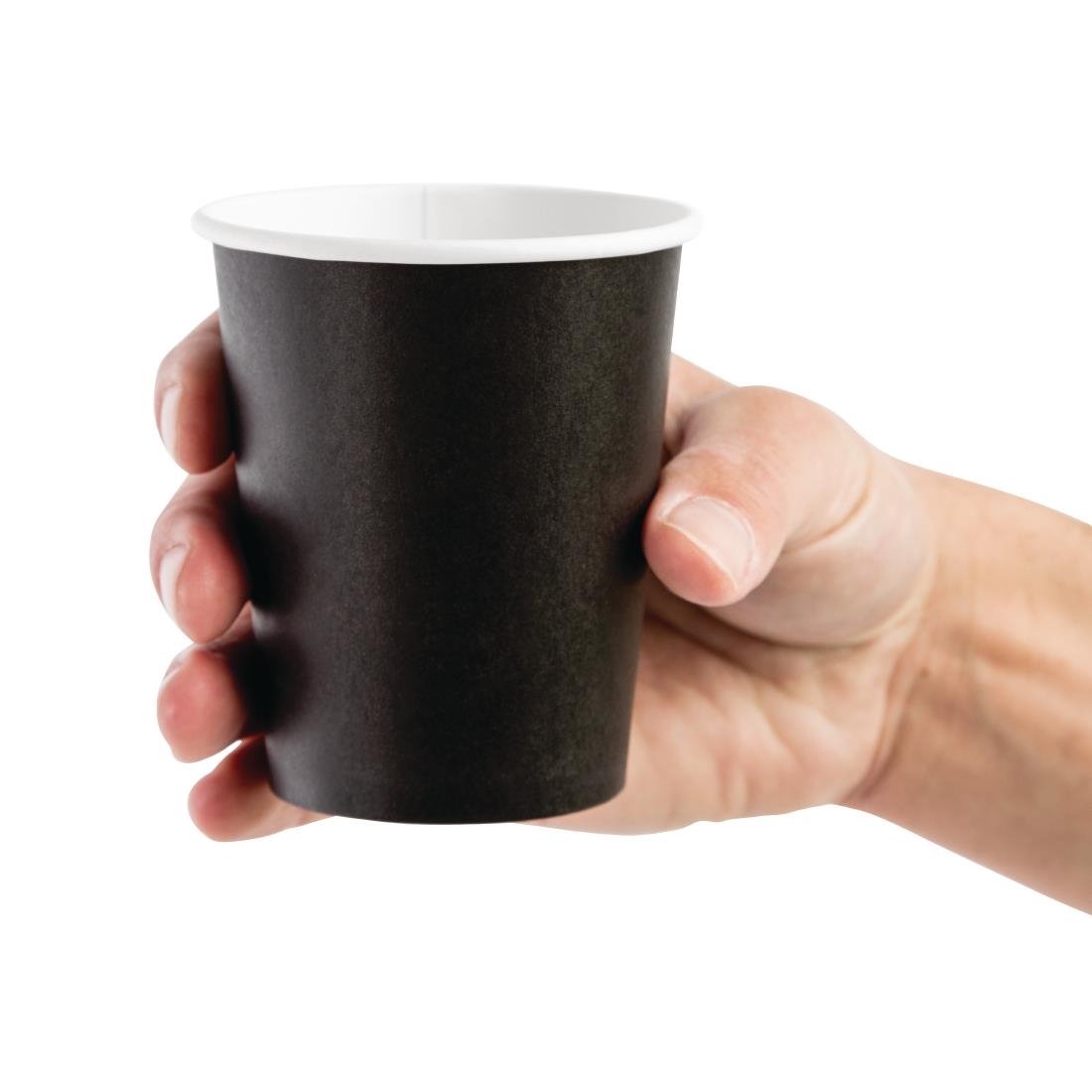 Fiesta Recyclable Takeaway Coffee Cups Single Wall Black 225ml (Pack of 50) - GF041