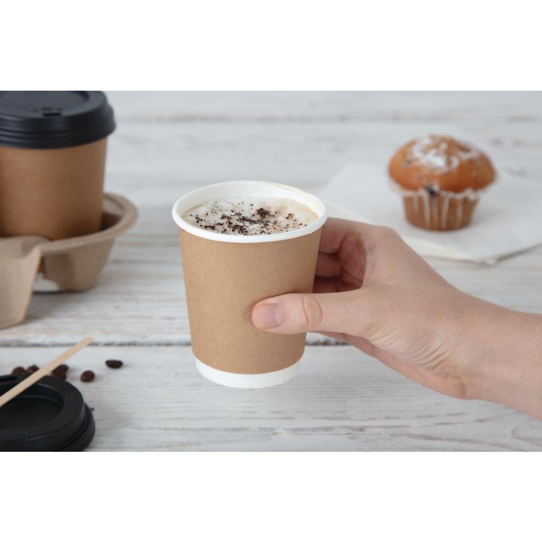 Fiesta Recyclable Takeaway Coffee Cups Double Wall Kraft 225ml (Pack of 25) - GP436