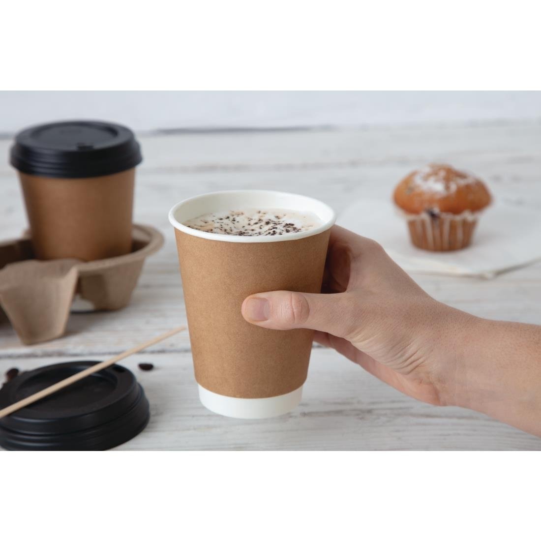 Fiesta Recyclable Takeaway Coffee Cups Double Wall Kraft 340ml (Pack of 500) - GP440