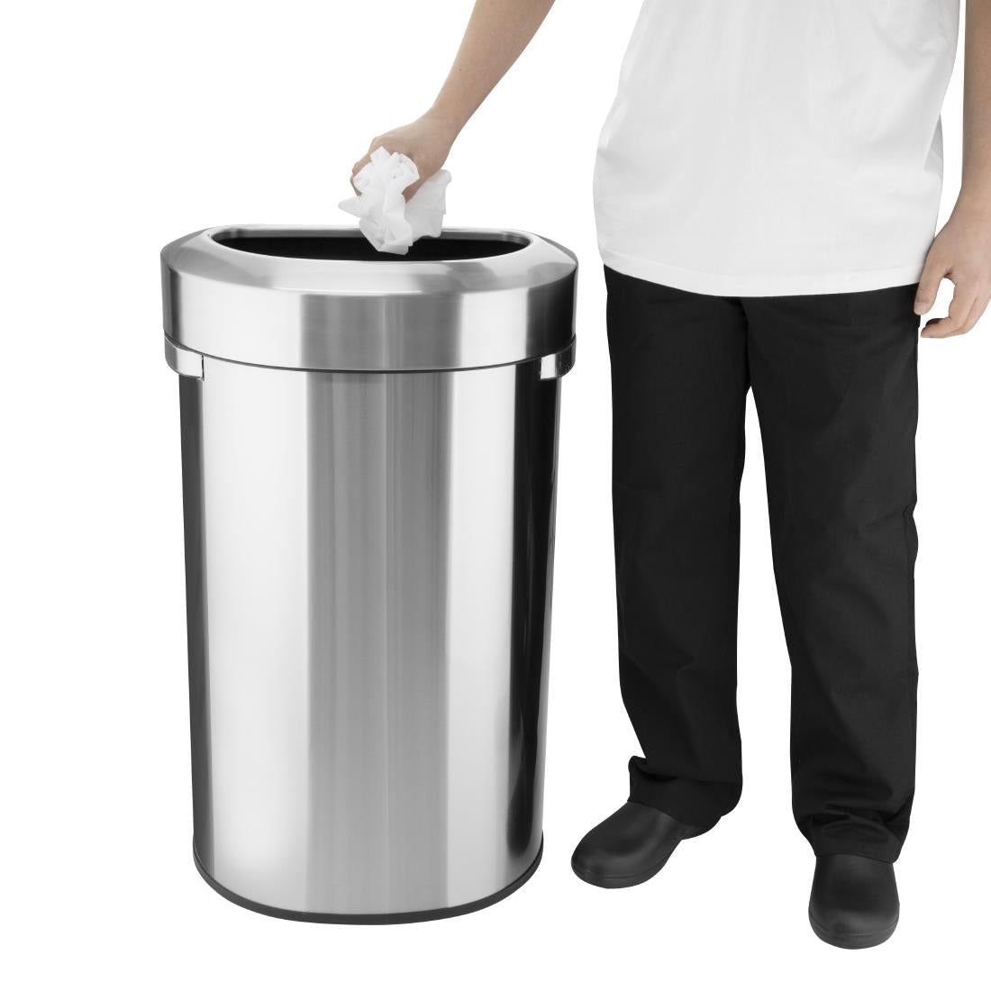 Bolero 'D' Shape Bin with Open Lid Brushed Steel 86Ltr - HT463