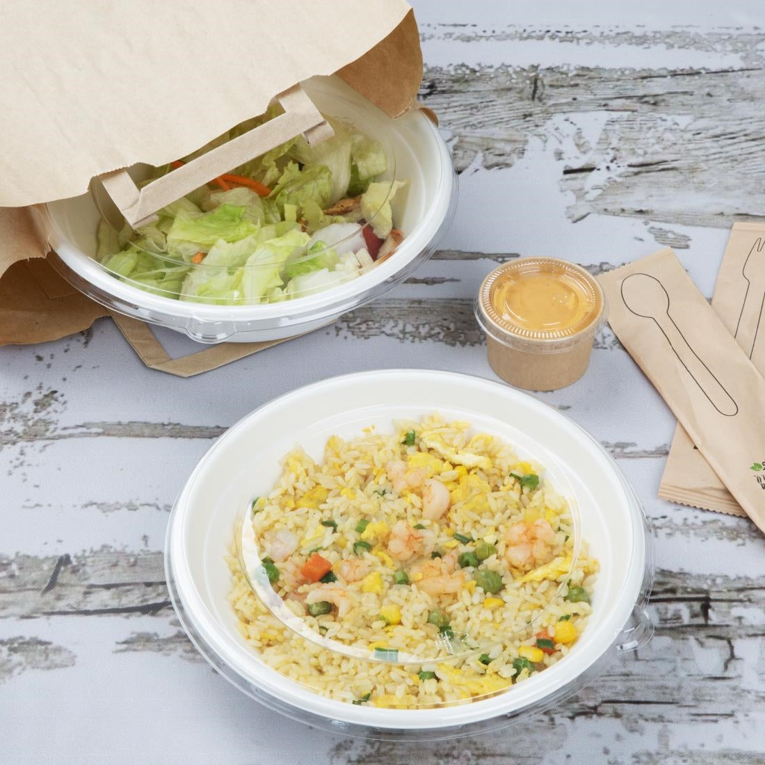 Fiesta Recyclable PET Lids for Poke Bowl Bases 710/946ml (50 Pack) - HW030
