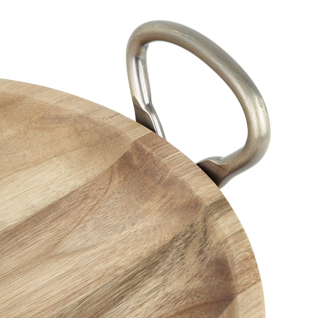Olympia Round Dish Acacia Wood Metal Handles 345x305x80mm - HX388