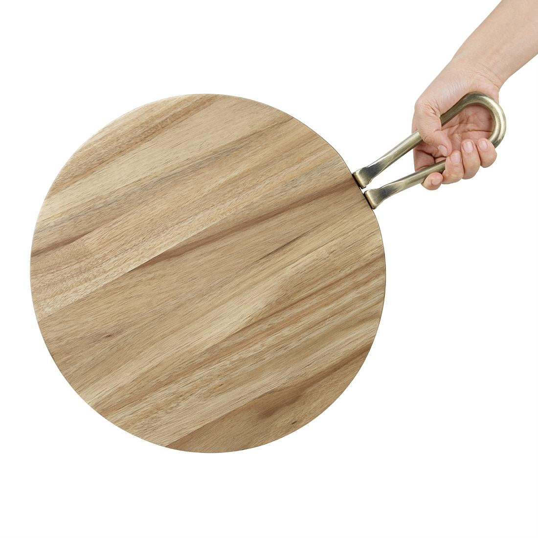 Olympia Round Paddle Board Acacia Wood With Metal Handle 505x356mm - HX390