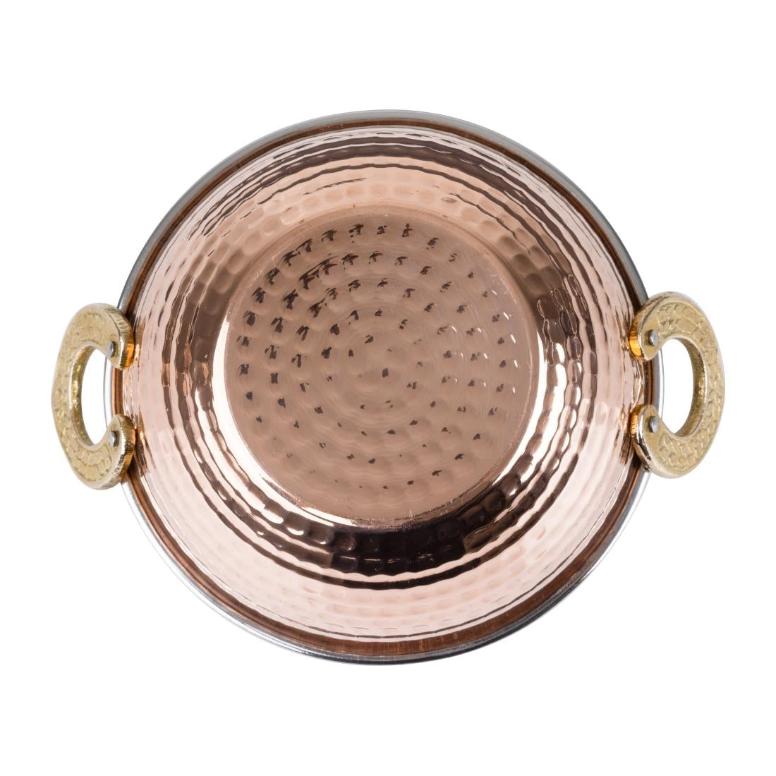 Olympia Copper Kadai Dish Stainless Steel Brass Handles 400ml - HY128