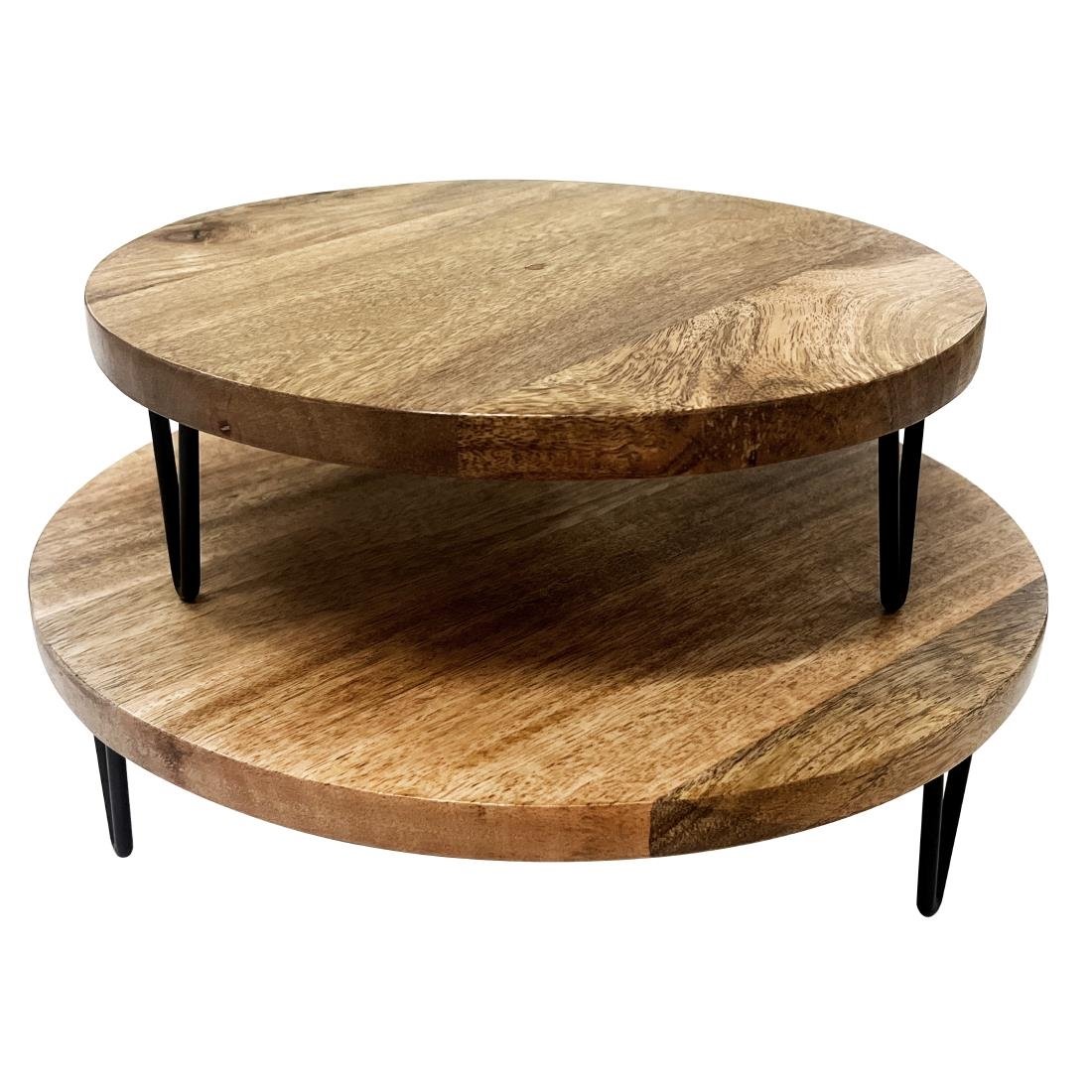 Olympia Round Display Stand Mango Wood with Metal Legs 300x80mm - HY752