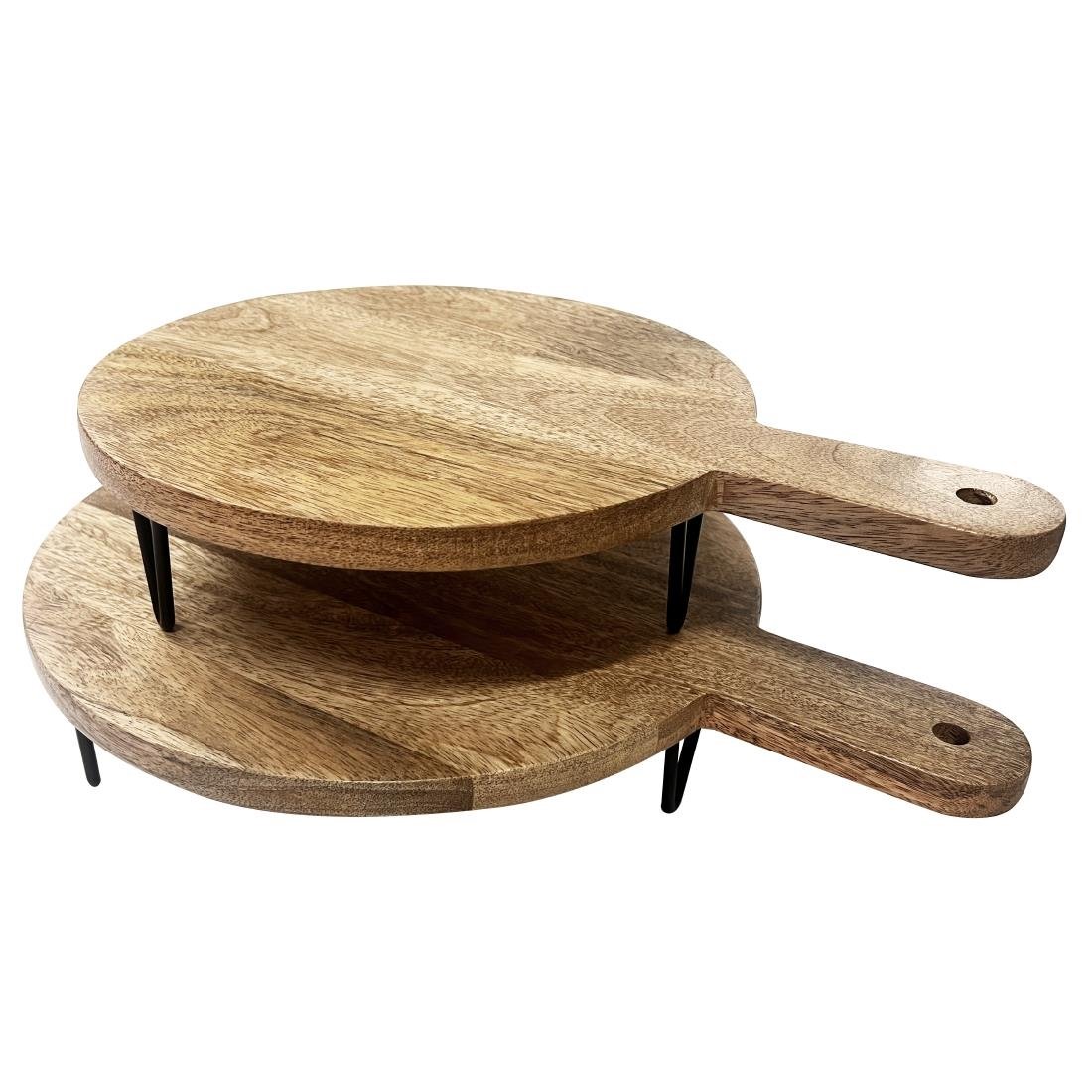 Olympia Round Handled Display Stand Mango Wood with Metal Legs 350x250x80mm - HY755