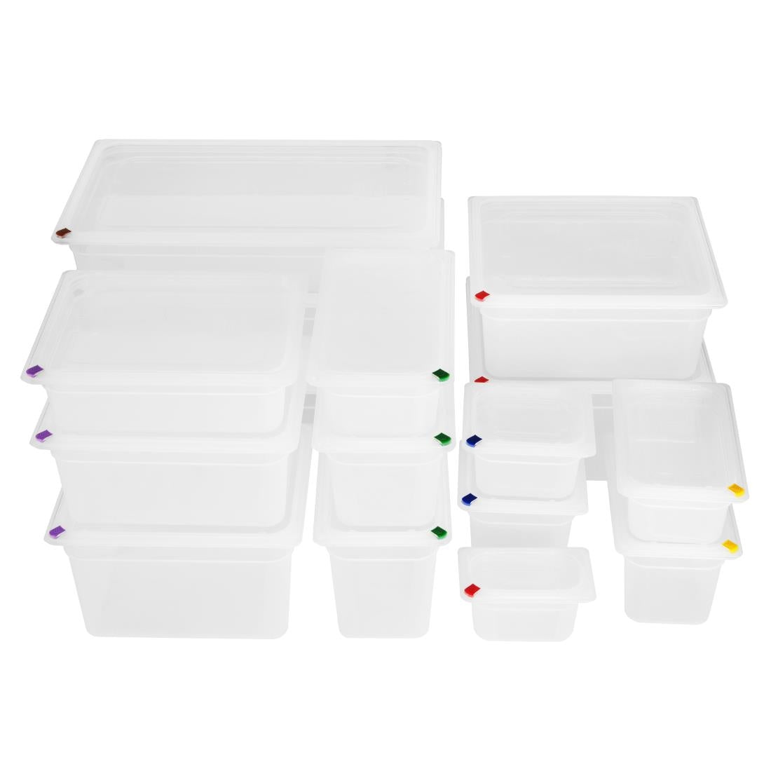 Hygiplas Click PP 2/3 GN 16.1Ltr Container with Lid & 7 Colour Clips 200mm (4 Pack) - HZ352
