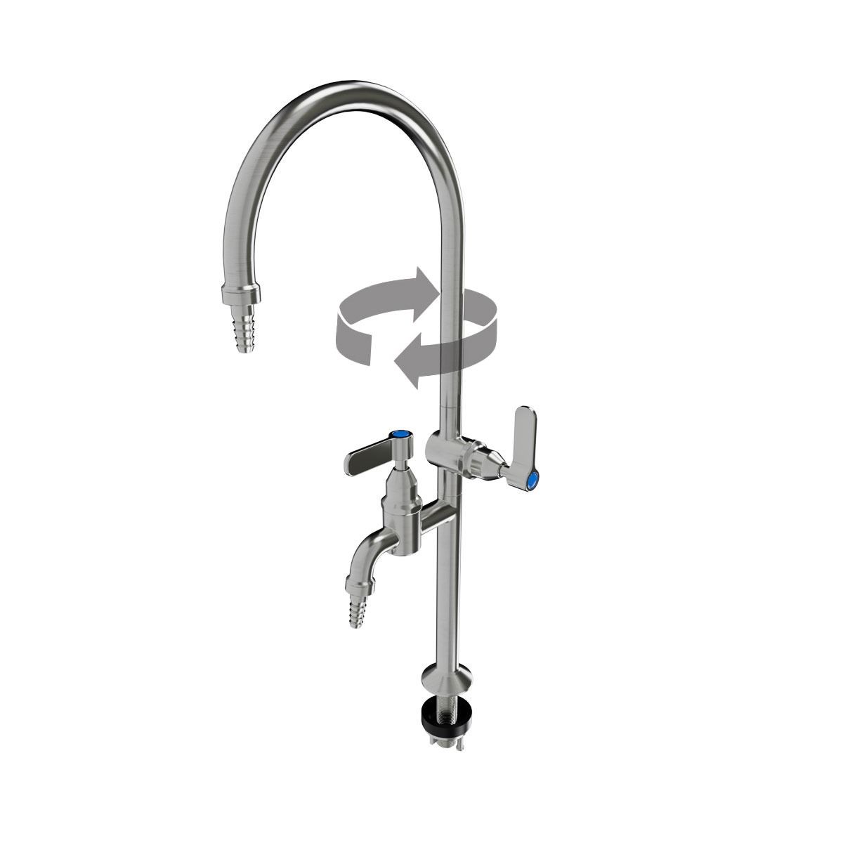 3Monkeez Lever Handle Type 8 Laboratory Tap with Tube Nozzle on Main Swivel Spout - T-3MSS-LABLSG08-TN