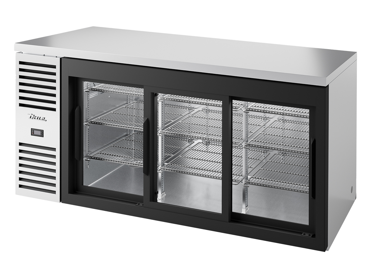 TRUE Reach-In Single Zone 3 Glass Sliding Door Undercounter Refrigerator - Stainless - TBR72-RISZ1-L-S-111-2