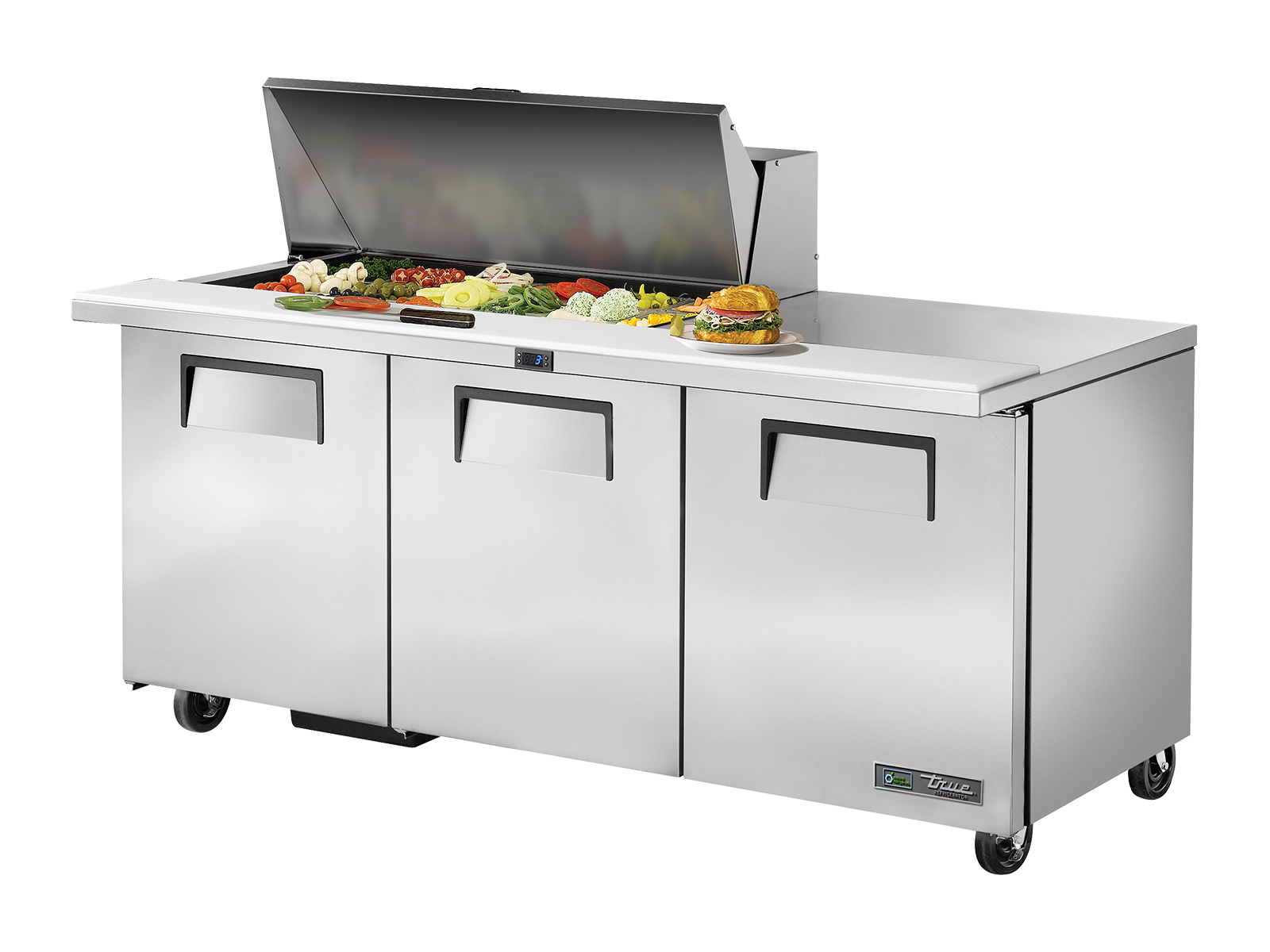 TRUE 3 Mega-Top Solid Door Sandwich/Salad Fridge 1830mm Width - TSSU-72-18M-B-HC