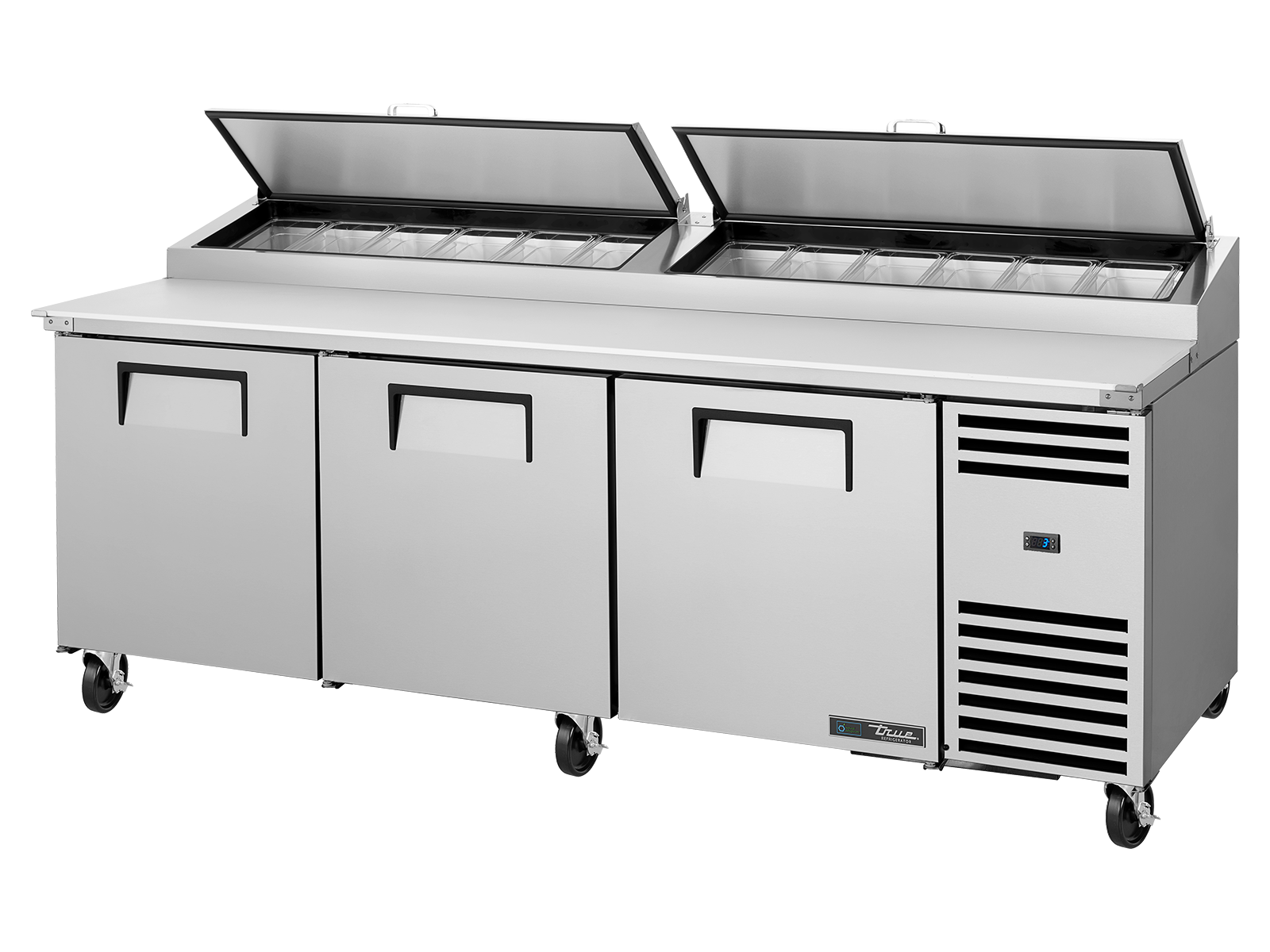 TRUE 3 Solid Door Pizza Prep Table with Angled Top - TPP-AT2-93-HC