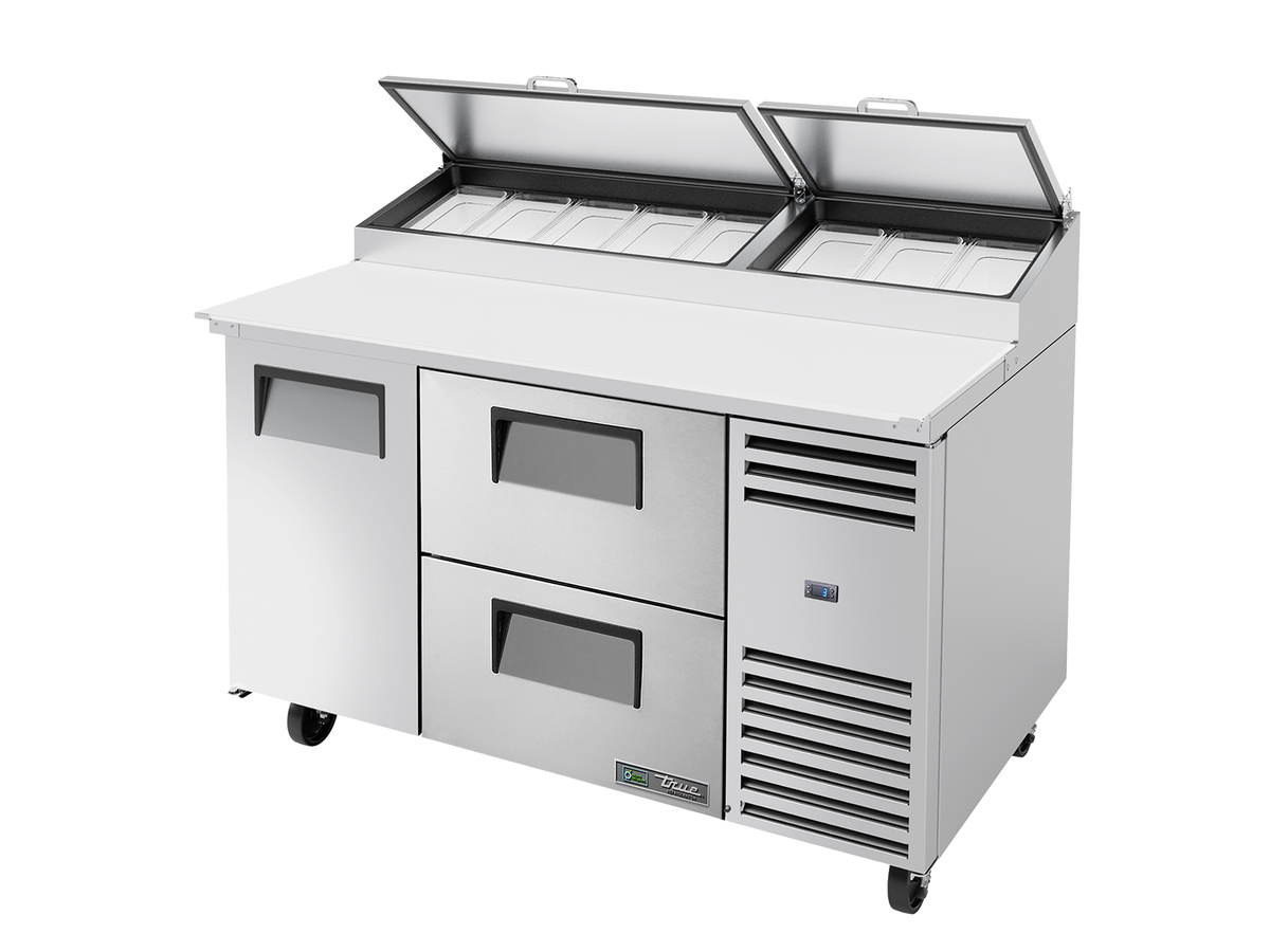 TRUE 1 Solid Door & 2 Drawer Pizza Prep Table with Angled Top 1530mm Width - TPP-AT-60D-2-HC