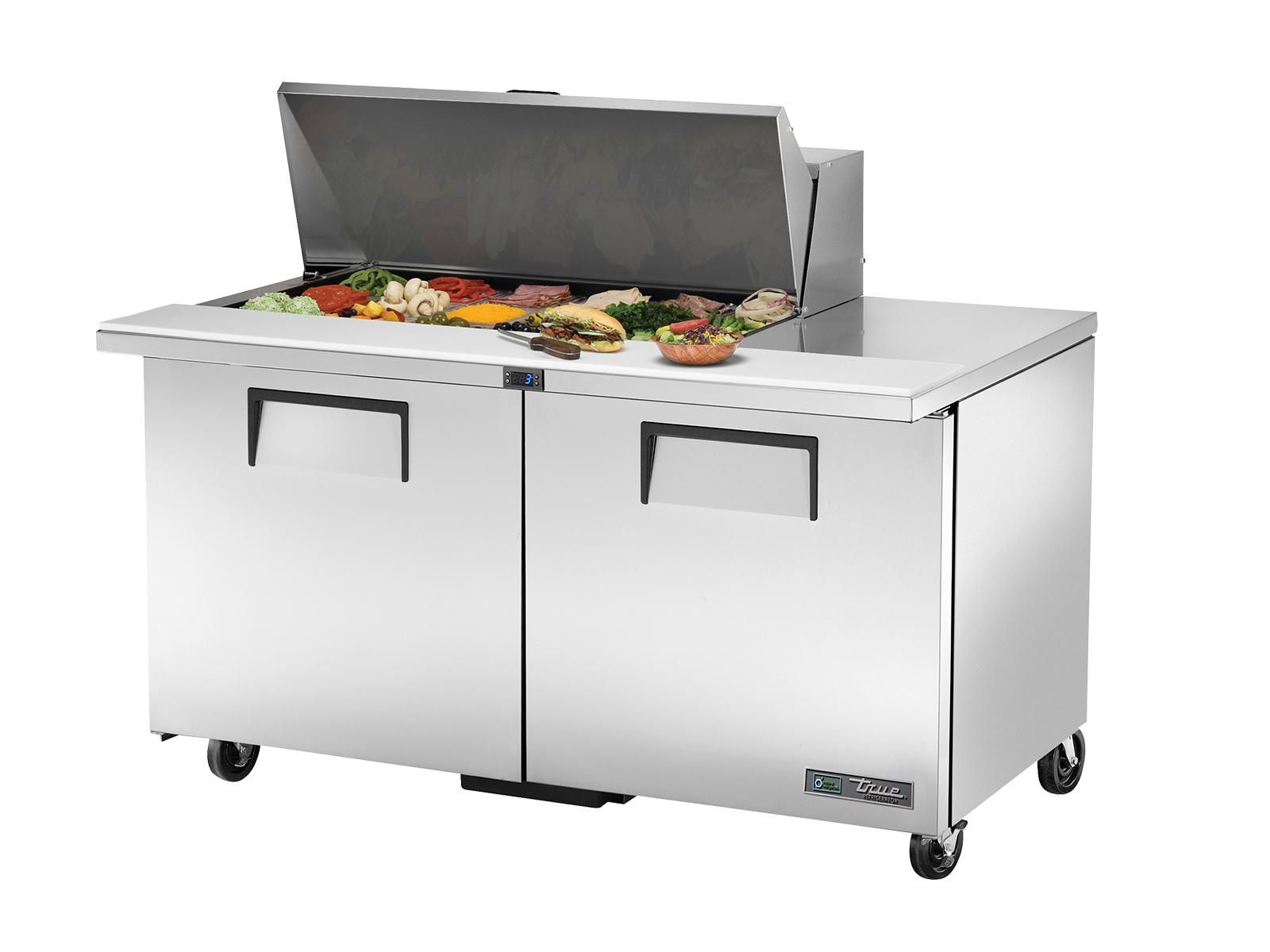 TRUE 2 Mega-Top Solid Door Sandwich/Salad Fridge 1530mm Width - TSSU-60-18M-B-HC